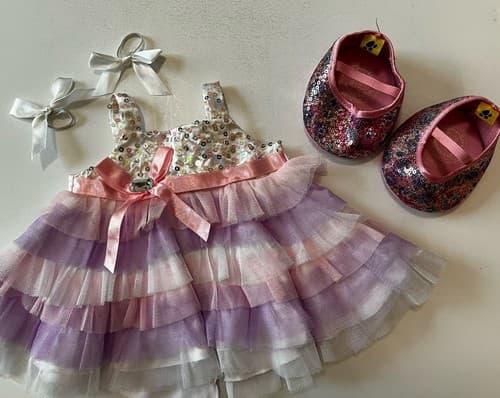Build A Bear Vintage Ruffle Party Dress Sequin Shoes Set Rare Teddy Clothes BABW - Thumbnail 4