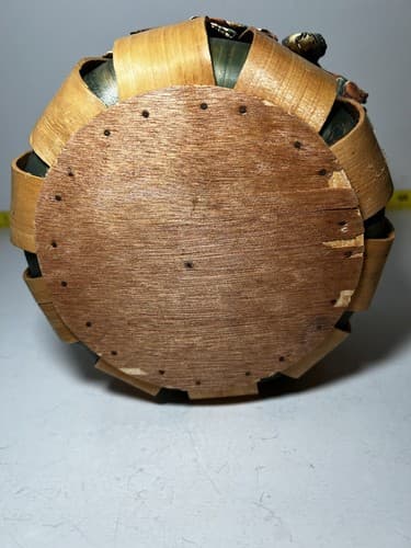 Vintage Wooden Basket Bent Wood Handle Cloth Lined Harvest Nailed Bottom - Thumbnail 8