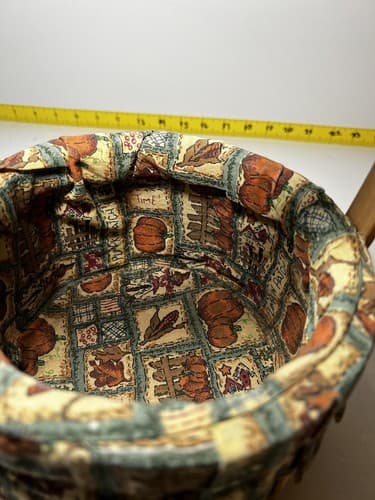 Vintage Wooden Basket Bent Wood Handle Cloth Lined Harvest Nailed Bottom - Thumbnail 7