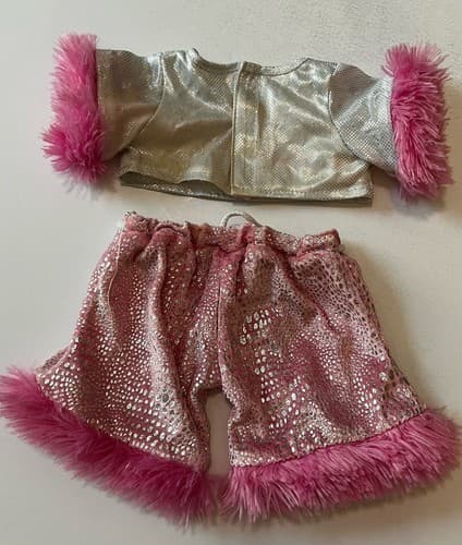 Build A Bear Vintage Rock Star Sequin Furry Trim Silver Rare Teddy Clothes BABW - Thumbnail 8