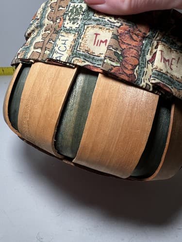 Vintage Wooden Basket Bent Wood Handle Cloth Lined Harvest Nailed Bottom - Thumbnail 16