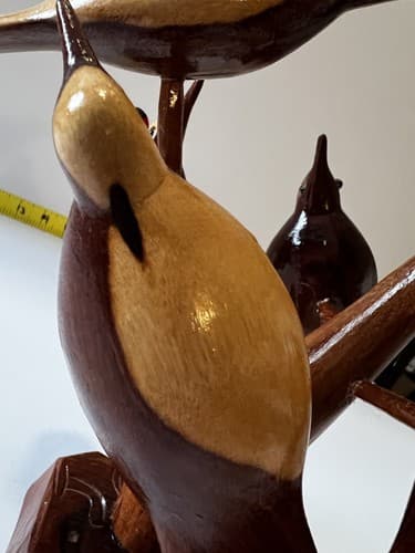 Folk Art Wood Carved Birds on a Tree Vintage Early 20th Century Sculpture Retro - Thumbnail 21