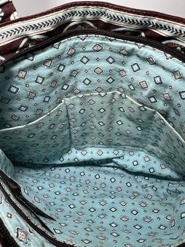 VERA BRADLEY Turquoise Blue Brown Petals Quilted Floral Tote Shoulder Bag Purse - Thumbnail 9