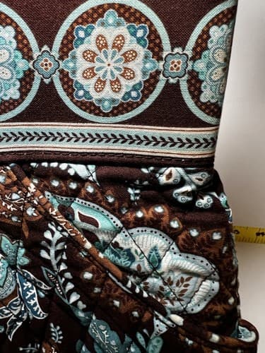 VERA BRADLEY Turquoise Blue Brown Petals Quilted Floral Tote Shoulder Bag Purse - Thumbnail 2