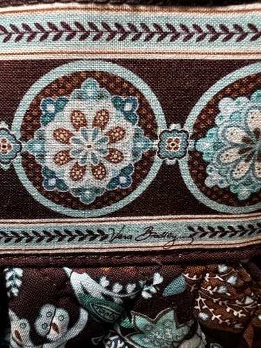 VERA BRADLEY Turquoise Blue Brown Petals Quilted Floral Tote Shoulder Bag Purse - Thumbnail 5