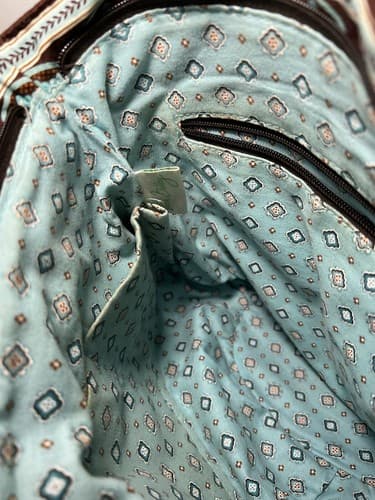 VERA BRADLEY Turquoise Blue Brown Petals Quilted Floral Tote Shoulder Bag Purse - Thumbnail 8