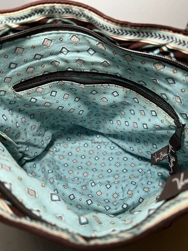 VERA BRADLEY Turquoise Blue Brown Petals Quilted Floral Tote Shoulder Bag Purse - Thumbnail 6