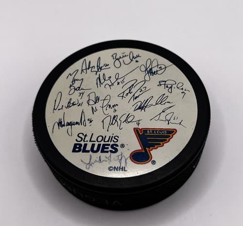 Vintage St. Louis Blues Hockey Puck Autographed Facsimile Plus 1 Original RARE