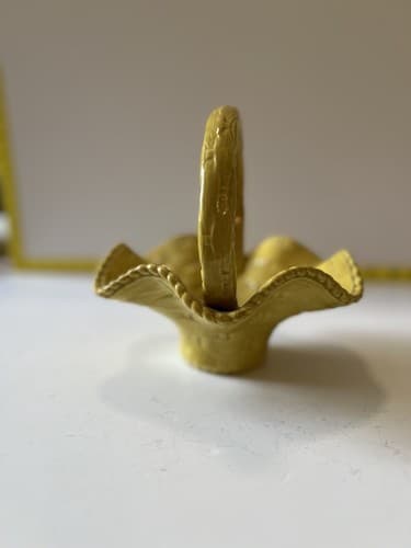 Vintage Ceramic Basket Yellow Weave With Handle Easter 1978 Nowells - Thumbnail 4