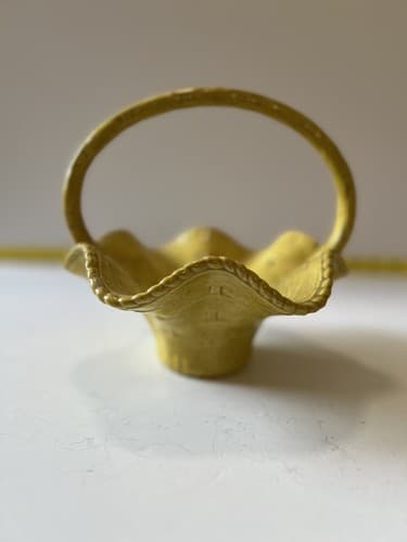Vintage Ceramic Basket Yellow Weave With Handle Easter 1978 Nowells - Thumbnail 3