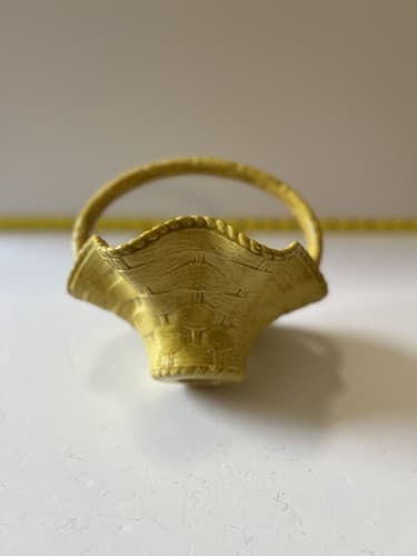 Vintage Ceramic Basket Yellow Weave With Handle Easter 1978 Nowells - Thumbnail 7