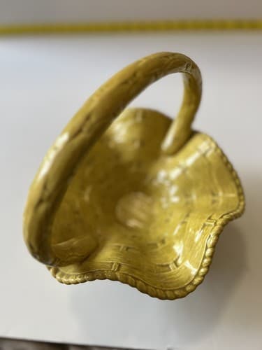 Vintage Ceramic Basket Yellow Weave With Handle Easter 1978 Nowells - Thumbnail 18