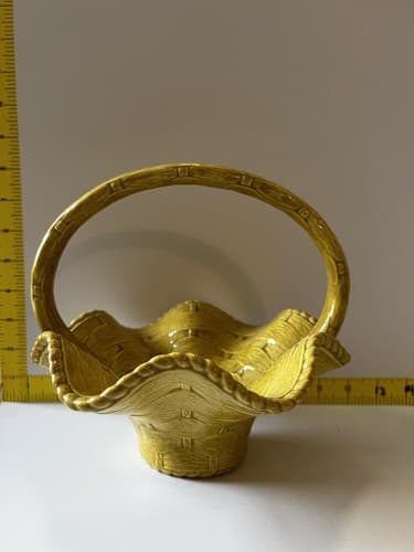 Vintage Ceramic Basket Yellow Weave With Handle Easter 1978 Nowells - Thumbnail 13