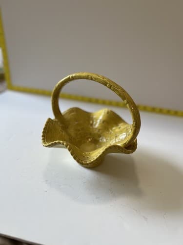 Vintage Ceramic Basket Yellow Weave With Handle Easter 1978 Nowells - Thumbnail 14