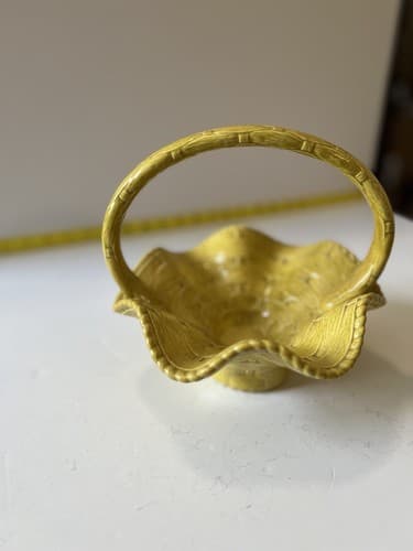 Vintage Ceramic Basket Yellow Weave With Handle Easter 1978 Nowells - Thumbnail 17