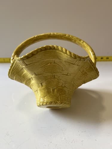 Vintage Ceramic Basket Yellow Weave With Handle Easter 1978 Nowells - Thumbnail 6