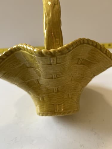 Vintage Ceramic Basket Yellow Weave With Handle Easter 1978 Nowells - Thumbnail 8