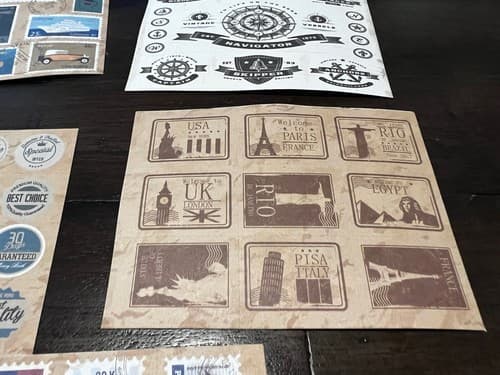 TRAVEL CARDSTOCK STICKERS Vacation Scrapbooking Card International Stamps NEW - Thumbnail 12