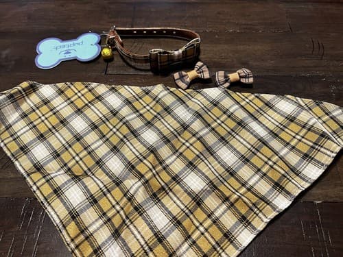 NEW Puptek Dog Collar with Bow Tie & Triangular Plaid Scarf and Two Ear Bows - Thumbnail 9