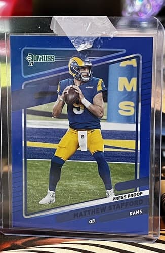 Matthew Stafford 2021 Panini Donruss Blue Press Proof Card #139 Los Angeles Rams - Thumbnail 2
