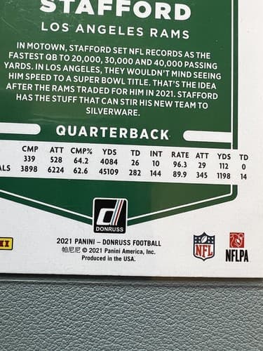 Matthew Stafford 2021 Panini Donruss Blue Press Proof Card #139 Los Angeles Rams - Thumbnail 6