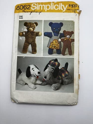 Vintage 1970s 1973 Sewing Plush Stuffed Animals Simplicity 6062