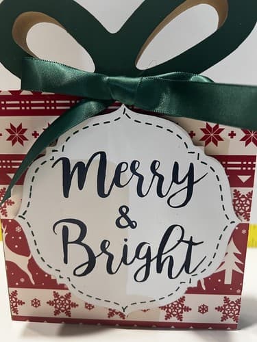 Merry & Brite Christmas Wooden Sign 10”x 6” Real Ribbon Whimsical Holiday Decor - Thumbnail 2
