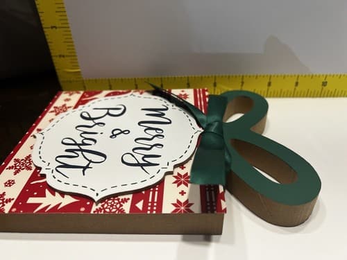 Merry & Brite Christmas Wooden Sign 10”x 6” Real Ribbon Whimsical Holiday Decor - Thumbnail 6