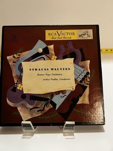 Red Vinyl Set Strauss Waltzes Boston Pops Orchestra Box Set of 4 RCA Victor 1949 - Thumbnail 3