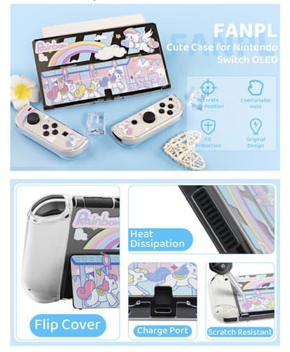 FANPL Rainbow Carousel Compatible with Nintendo Switch OLED Case Cover Unicorn - Thumbnail 13