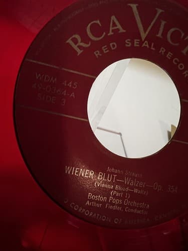 Red Vinyl Set Strauss Waltzes Boston Pops Orchestra Box Set of 4 RCA Victor 1949 - Thumbnail 8