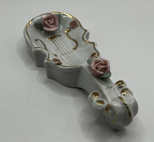Vintage Mid Century THAMES BONE CHINA Flowered Hand Painted Violin Trinket Dish - Thumbnail 4