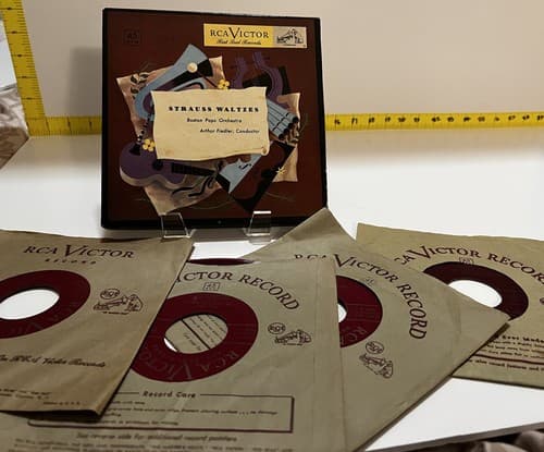 Red Vinyl Set Strauss Waltzes Boston Pops Orchestra Box Set of 4 RCA Victor 1949