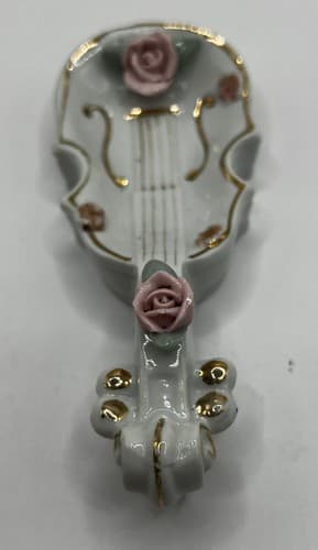 Vintage Mid Century THAMES BONE CHINA Flowered Hand Painted Violin Trinket Dish - Thumbnail 5