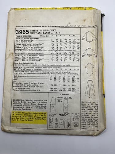 Vintage 1970s 1974 Sewing Pattern Boys Jacket Shirt Shorts McCall’s 3965 - Thumbnail 2