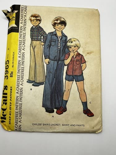 Vintage 1970s 1974 Sewing Pattern Boys Jacket Shirt Shorts McCall’s 3965