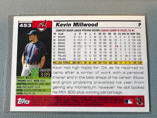 2005 Topps Baseball Card #453 Kevin Millwood Cleveland Indians *453 Protector - Thumbnail 6