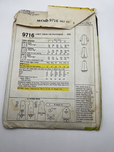 Vintage 1960s 1970s Sewing Pattern Girls Dress Romper Pantsuit McCall’s 9716 - Thumbnail 2