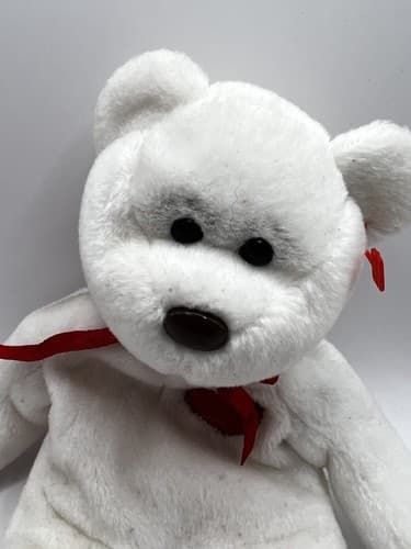 TY Beanie Baby Babies Stuffed Animal Plush White Bear Valentino 1993 - Thumbnail 2