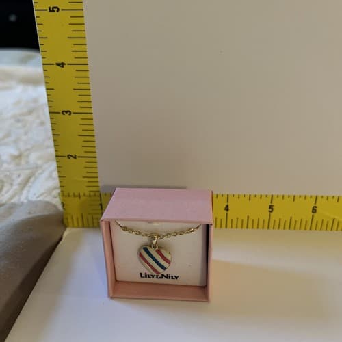 Heart Pendant Necklace 18K Gold Plated Little Girls Teen Stripes Delicate Dainty - Thumbnail 6