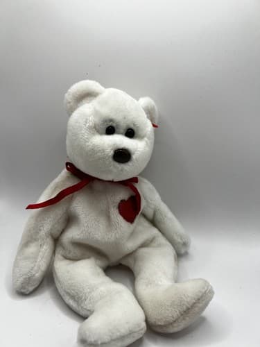 TY Beanie Baby Babies Stuffed Animal Plush White Bear Valentino 1993 - Thumbnail 7