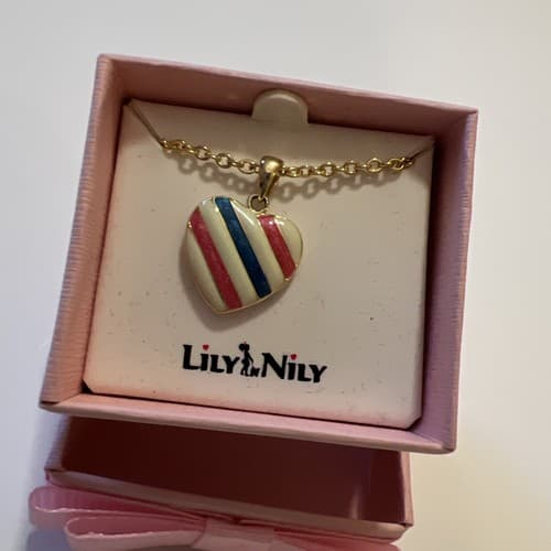 Heart Pendant Necklace 18K Gold Plated Little Girls Teen Stripes Delicate Dainty - Thumbnail 4