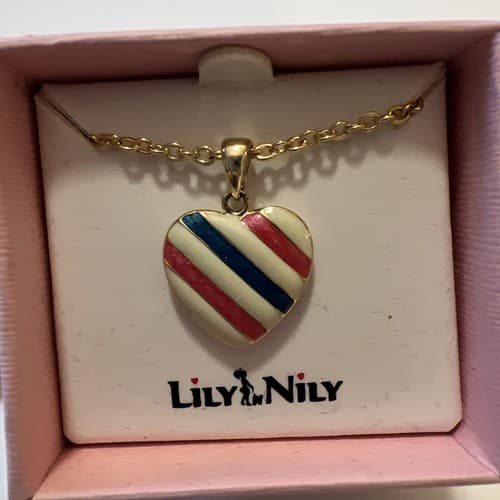 Heart Pendant Necklace 18K Gold Plated Little Girls Teen Stripes Delicate Dainty - Thumbnail 2