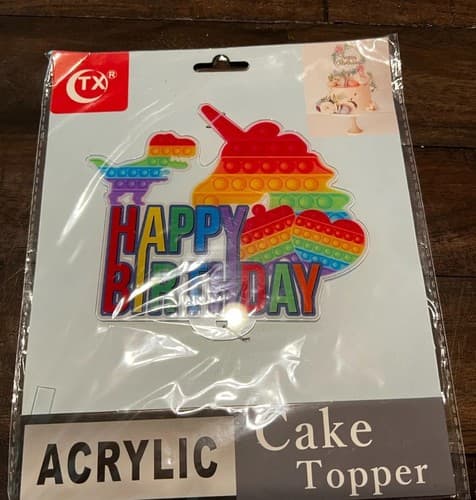 Acrylic Birthday Cake Topper Fidget Popper Rainbow Unicorn Dinosaur NEW NIP - Thumbnail 2