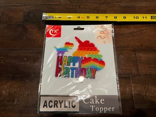 Acrylic Birthday Cake Topper Fidget Popper Rainbow Unicorn Dinosaur NEW NIP - Thumbnail 5