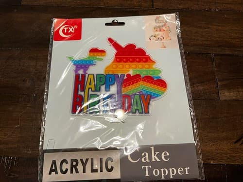 Acrylic Birthday Cake Topper Fidget Popper Rainbow Unicorn Dinosaur NEW NIP - Thumbnail 6