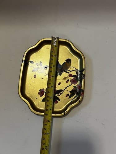 Vintage Gold Tone Tin Tray Made in England by Elite Flowers Birds Small - Thumbnail 7