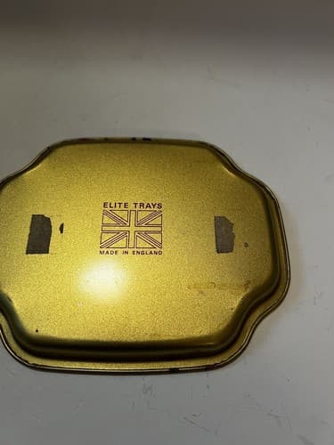 Vintage Gold Tone Tin Tray Made in England by Elite Flowers Birds Small - Thumbnail 4