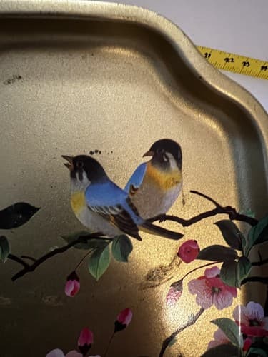 Vintage Gold Tone Tin Tray Made in England by Elite Flowers Birds Small - Thumbnail 9