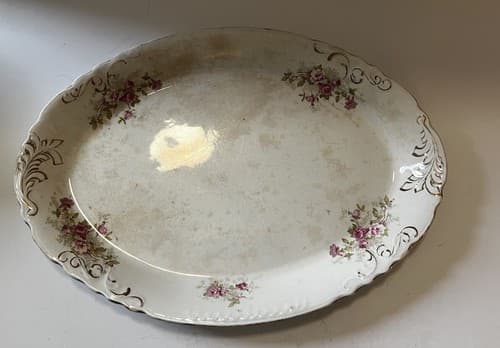 Vintage Platter "Naomi" Floral Scalloped Edge 17” Serving Dish Plate Pink Roses - Thumbnail 3